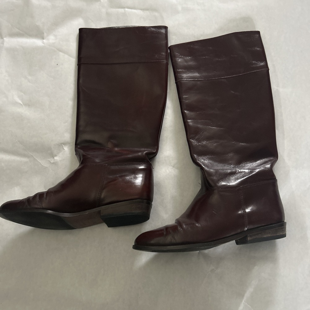 Charles David‎ Riding Boots Brown Burgundy Leather Pull On Made In Italy